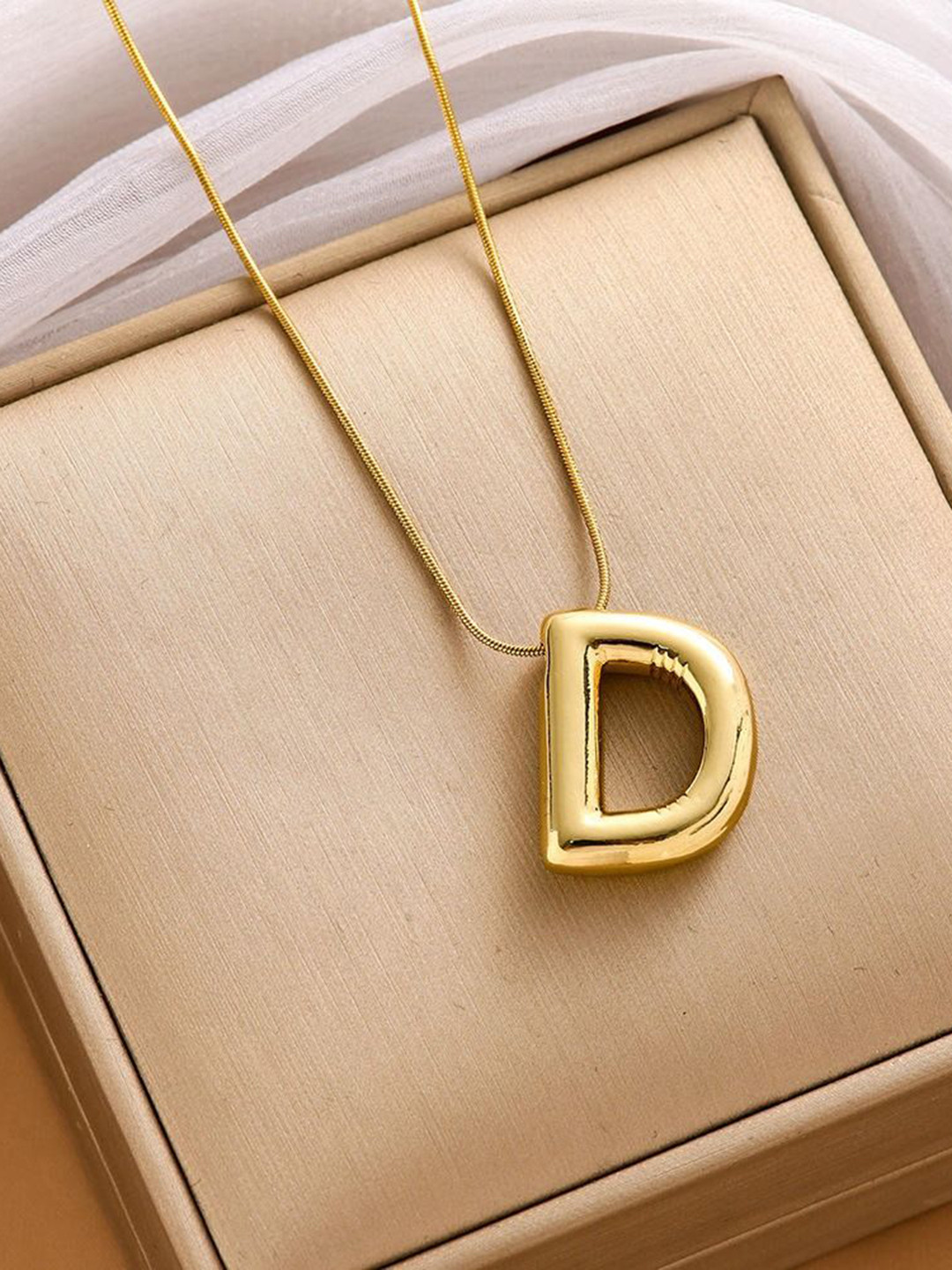 VIEN Bubble Letter Gold-Plated Stainless Steel Minimal Letter Initial Necklaces