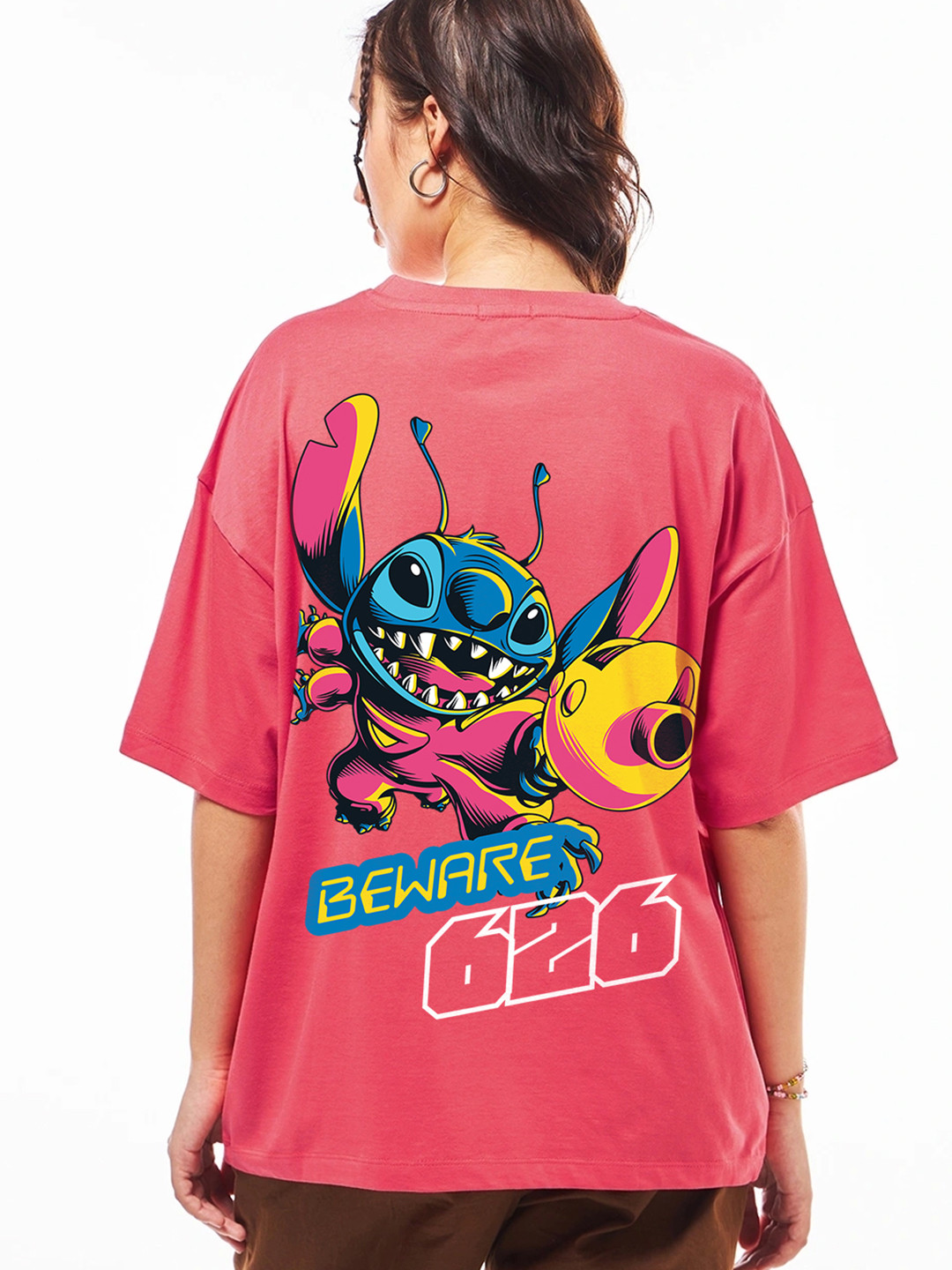 Bewakoof Official Disney Merchandise Lilo & Stitch Printed Pure Cotton Oversized T-Shirt