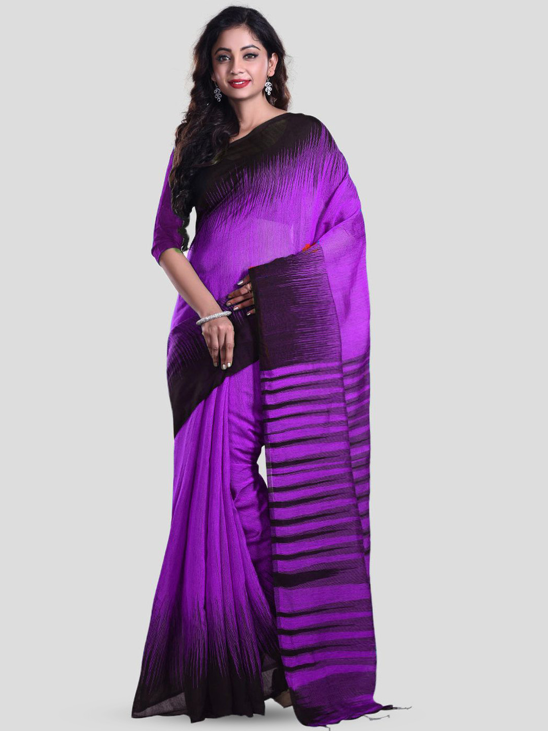 Crochetin Printed Border Solid Ikat Saree