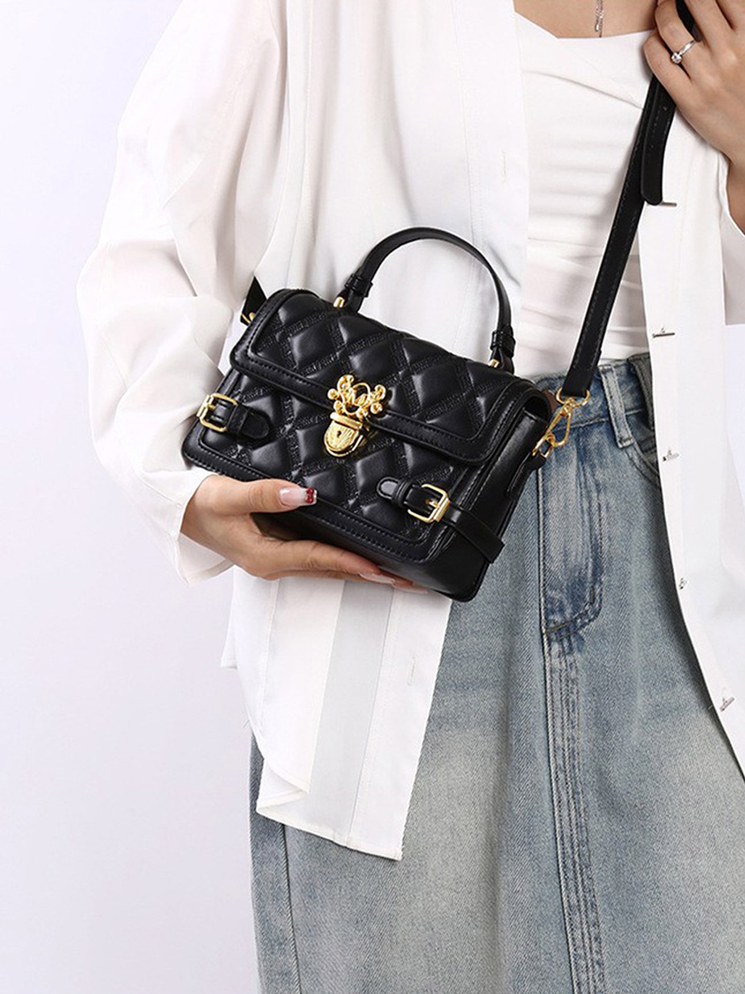 Styli Women Solid Crossbody Quilted Satchel Bag