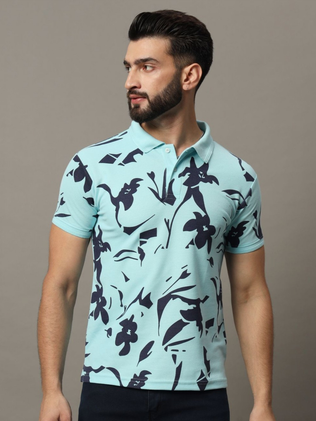 HUSHBUCKS Men Printed Polo Collar Raw Edge T-shirt