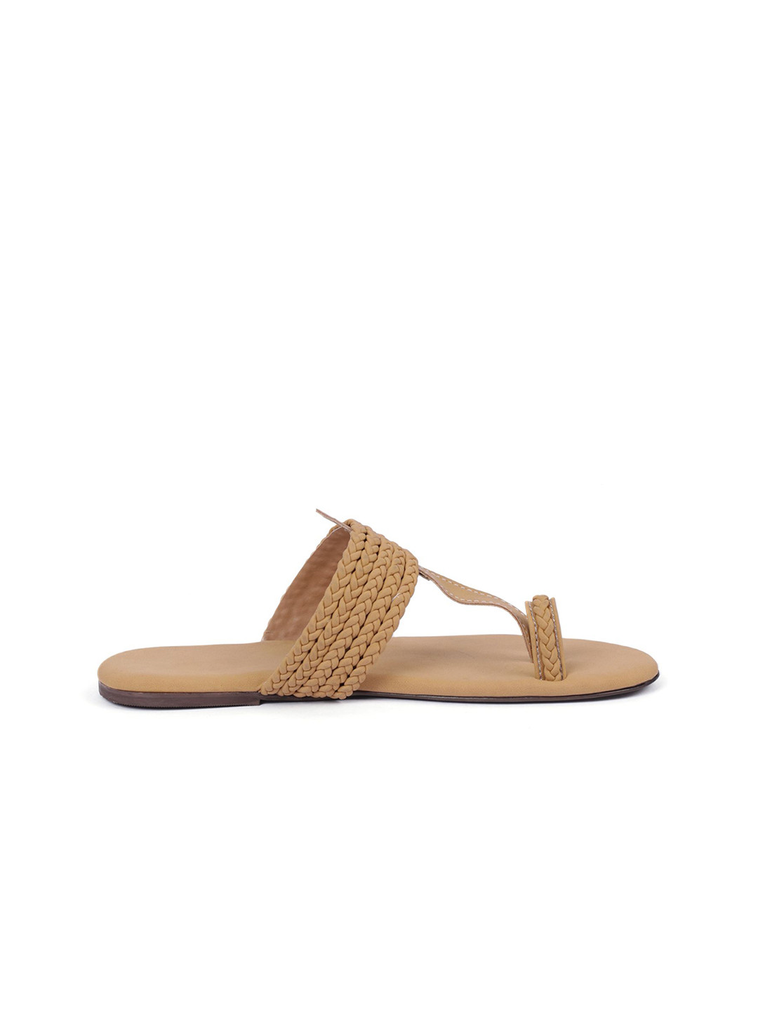 Saagah Women Leather One Toe Kolhapuri Flats with multiple braidings