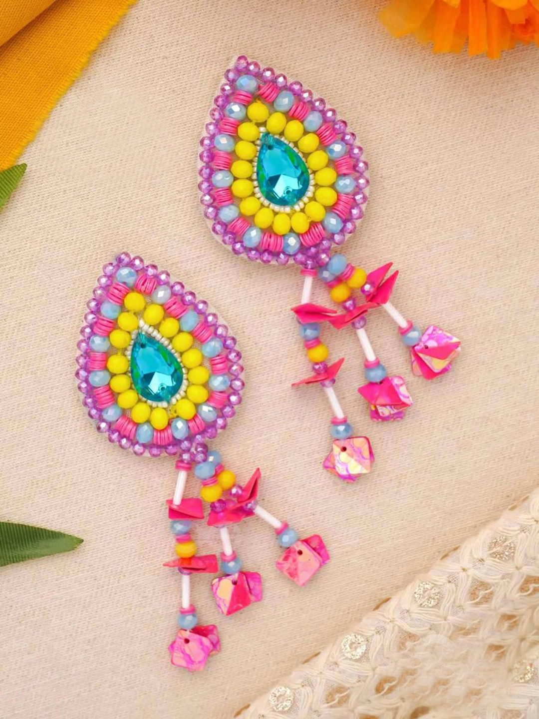 EVERSTYLISH Sanjoya Stone, Beads & Sequins Embroidered Earrings