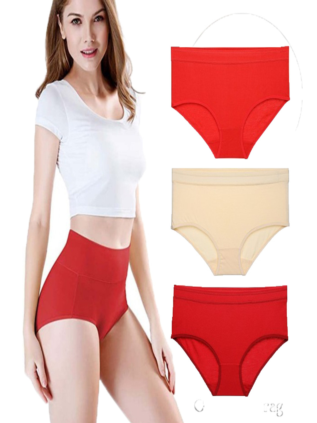 YOU FOREVER Women Pack Of 3 High-Rise Hipster Briefs - YF-3HWPNT-RED-SKN-MRN-S