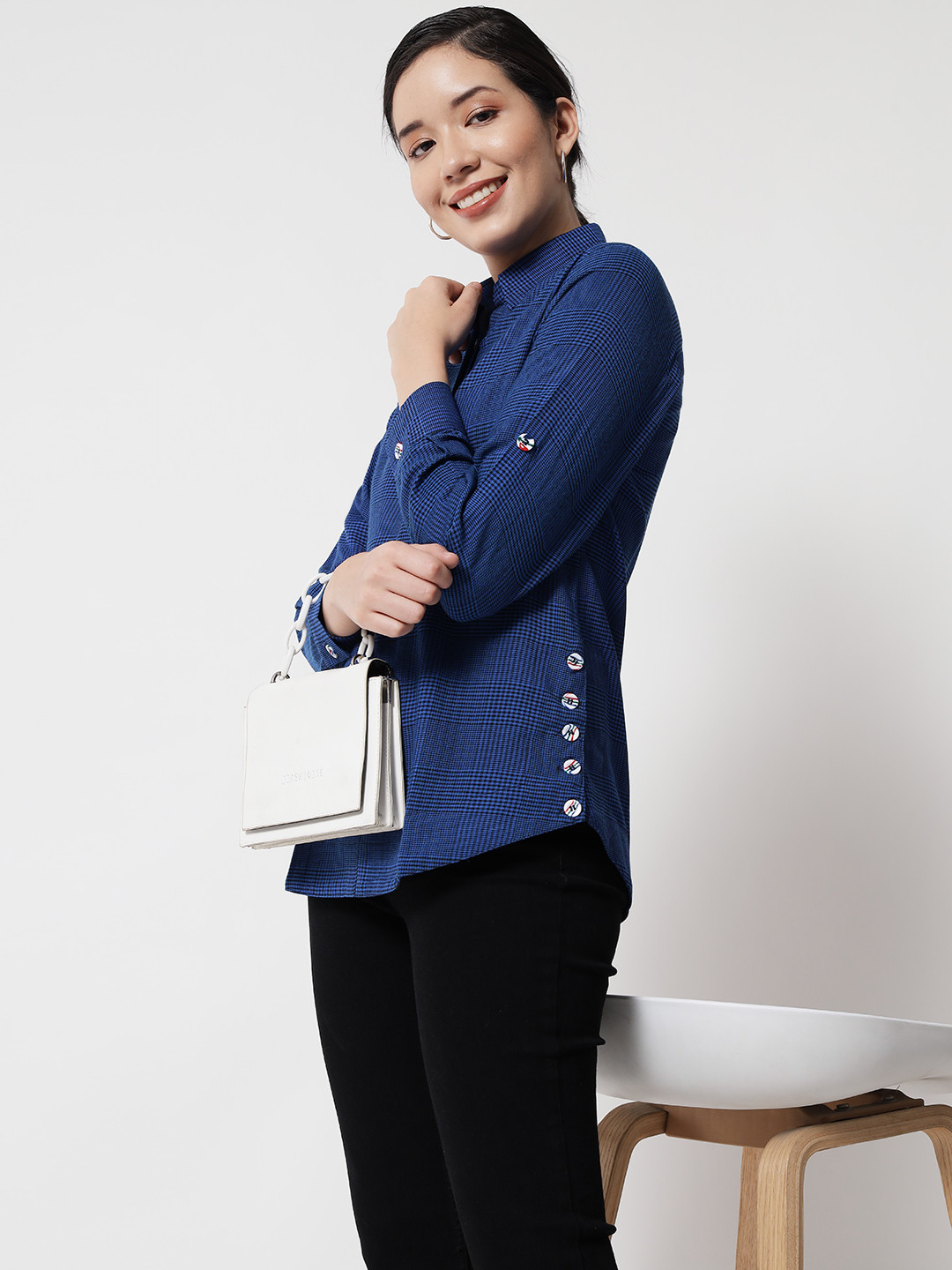 ANGOORI FASHION Shirt Collar Checked Cotton Formal Tunic