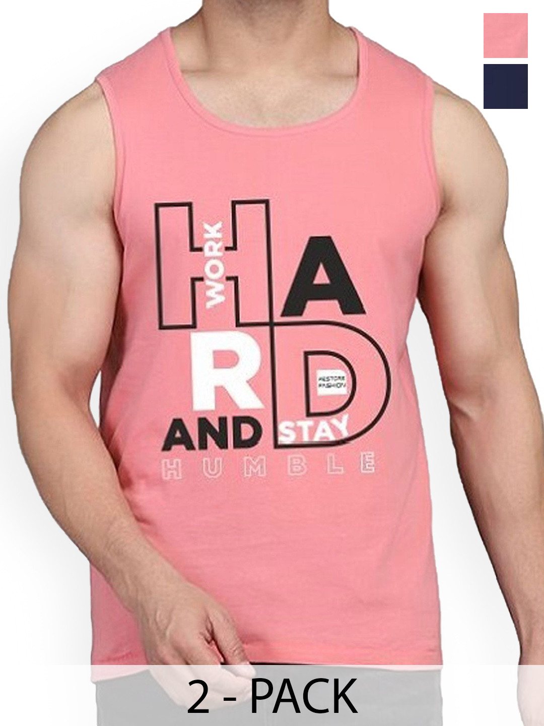 WOOSTRO Pack Of 2 Printed Cotton Gym Vests RS26 CMB (HARD PEACH) (HARD NAVY)