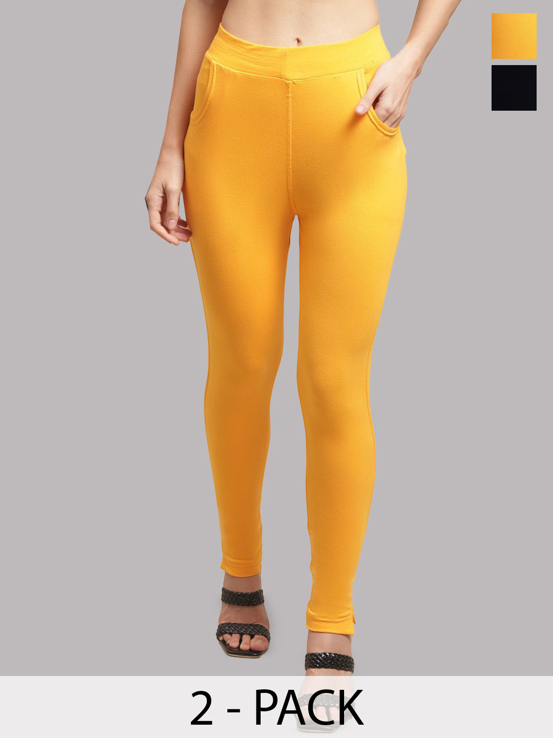 Valles365 by S.C. Plus Size Women Pack Of 2 Ankle Length Cotton Leggings with Pocket