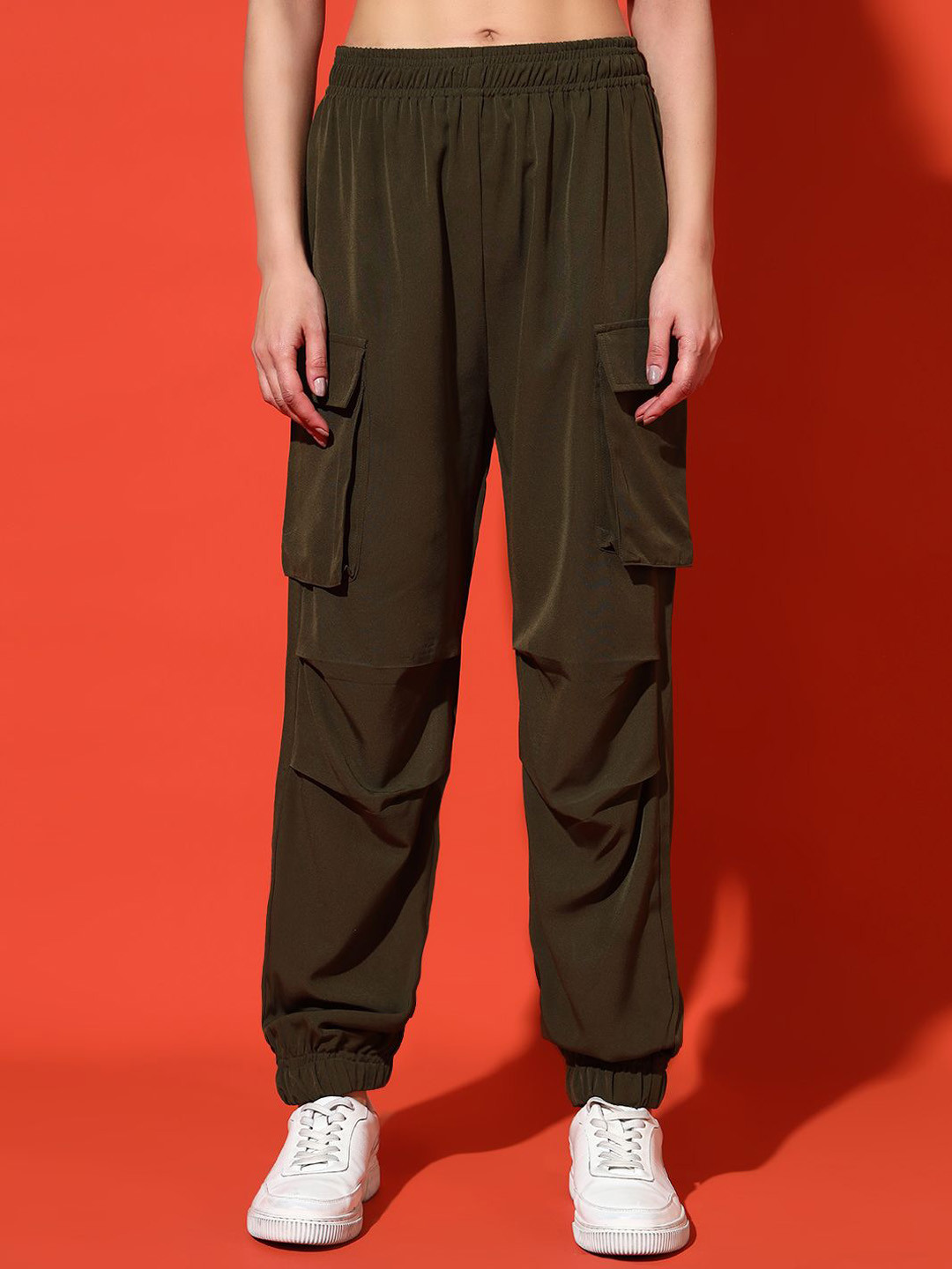 KASHIAN Women Relaxed Fit High-Rise Pleated Joggers Trousers