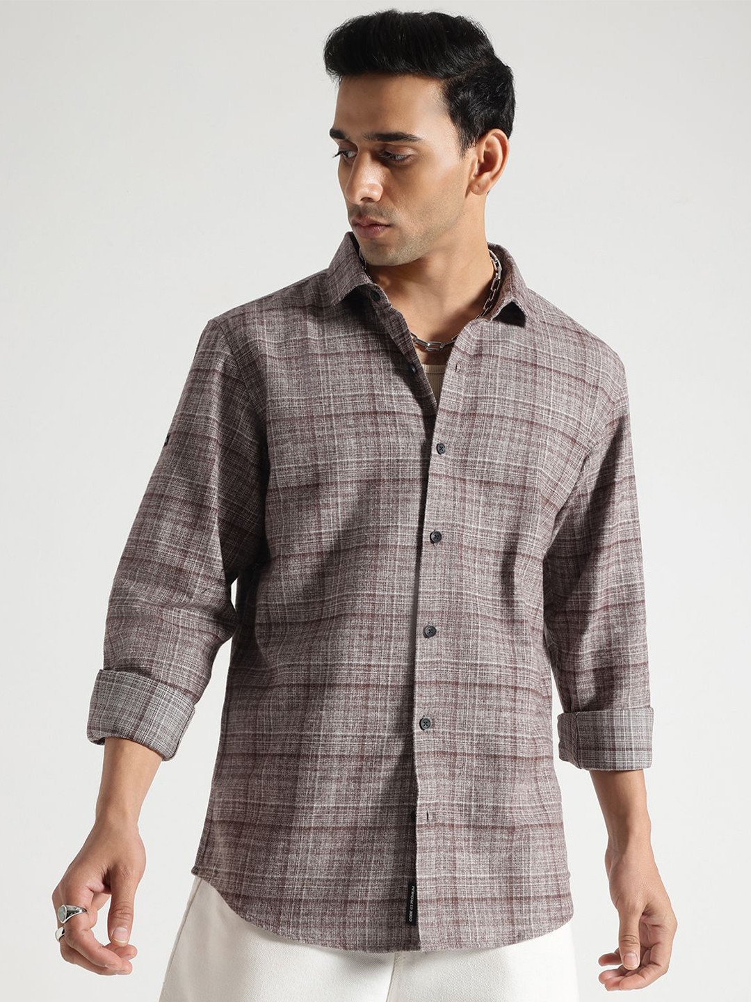 Code 61 Men Standard Slim Fit Shepherd Checks Opaque Checked Casual Shirt