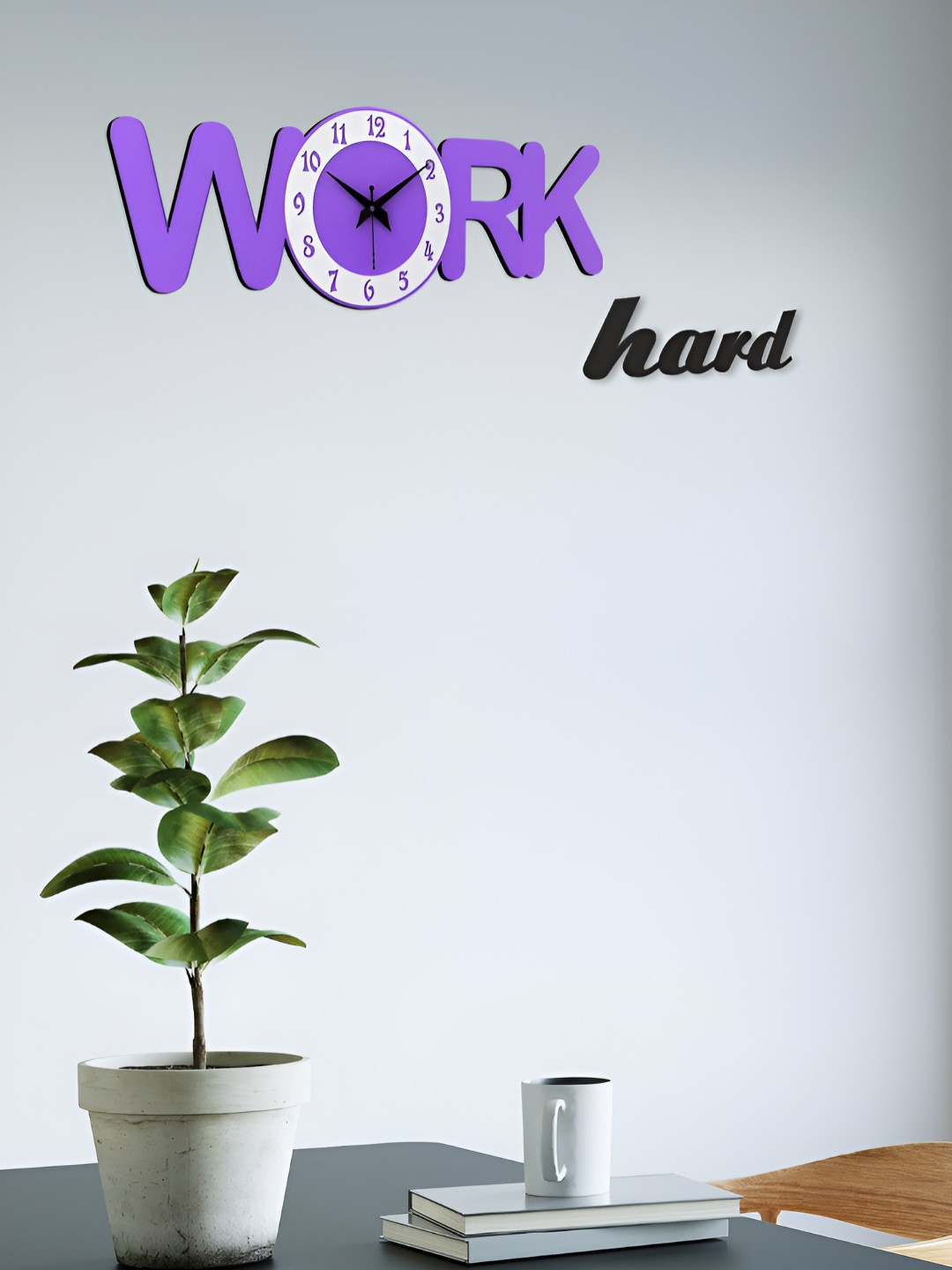 OLIVE TREE Purple And White Analogue Wooden Round Contemporary Silent Movement Wall Clock