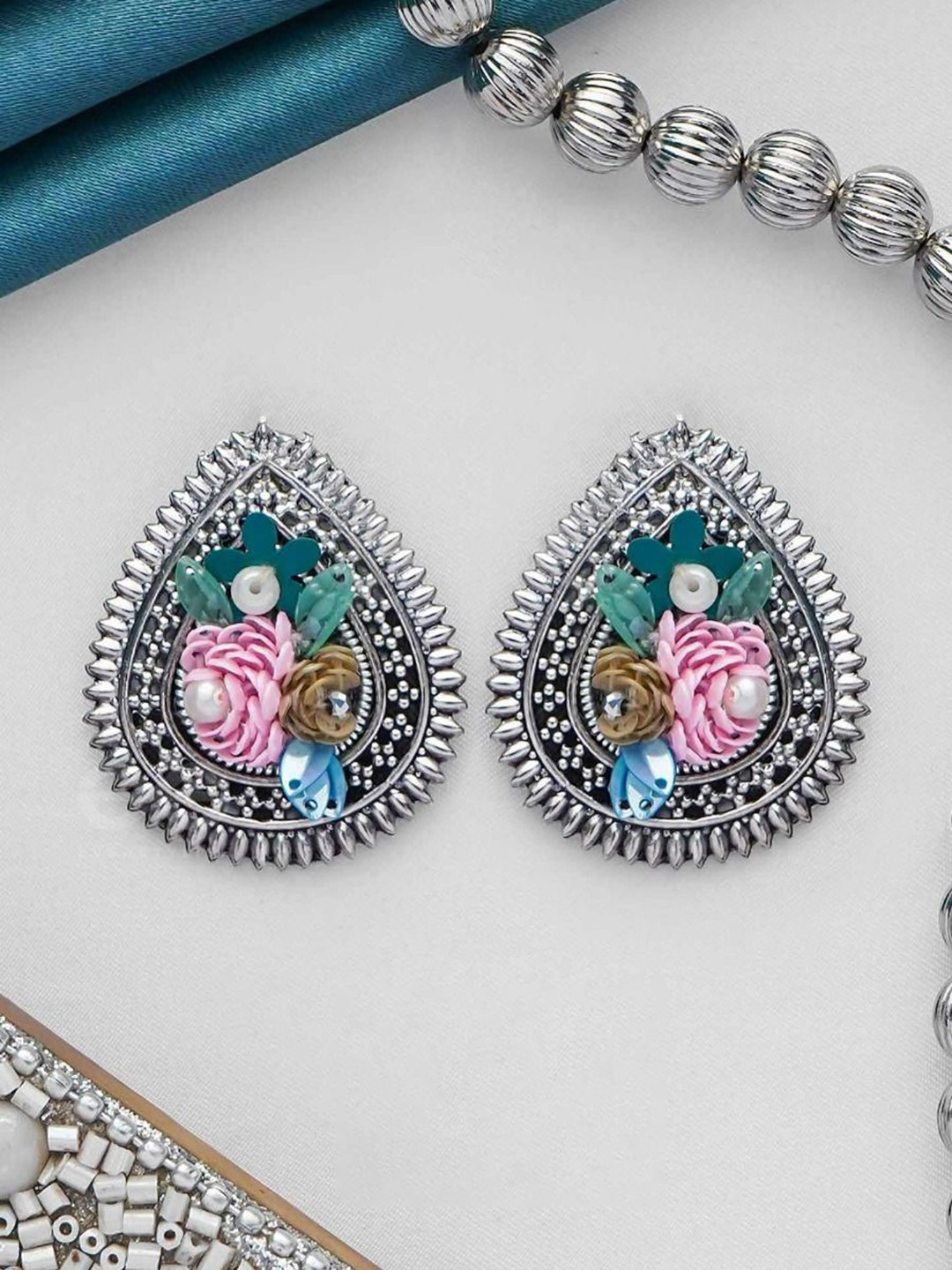 EVERSTYLISH Sanjoya Sequins & Pearls Embroidered & Oxidised Earrings