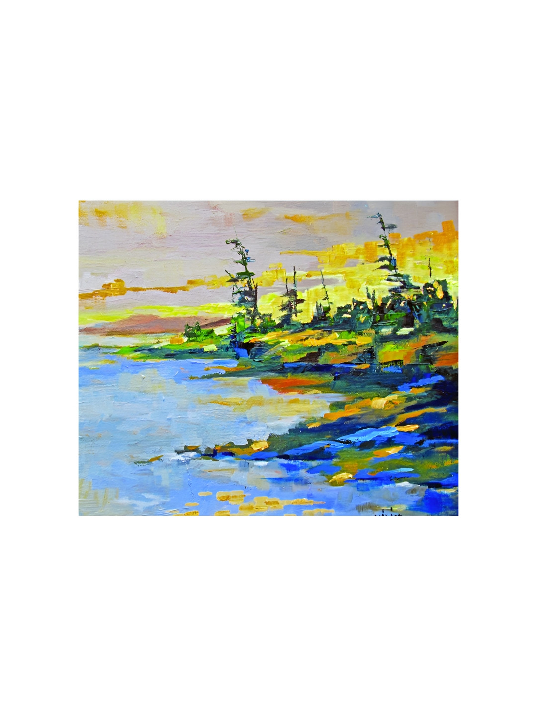 Inephos Yellow & Blue Beach Printed Canvas Wall Art