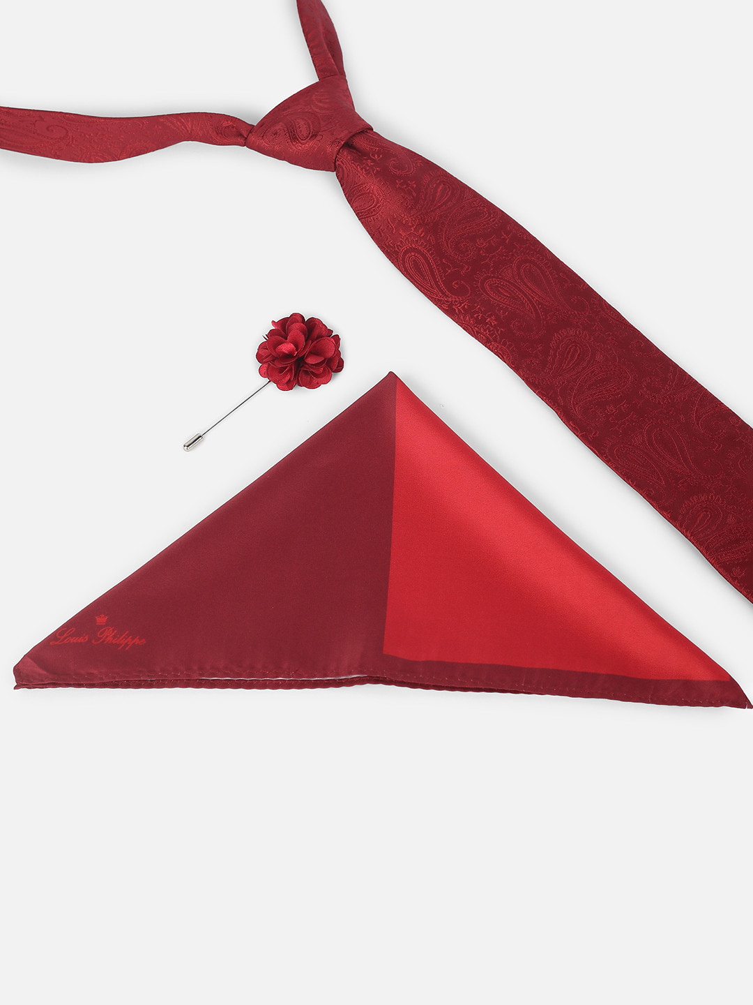 Louis Philippe Men Printed Tie Pocket Square And Lapel Pin Accessory Gift Set