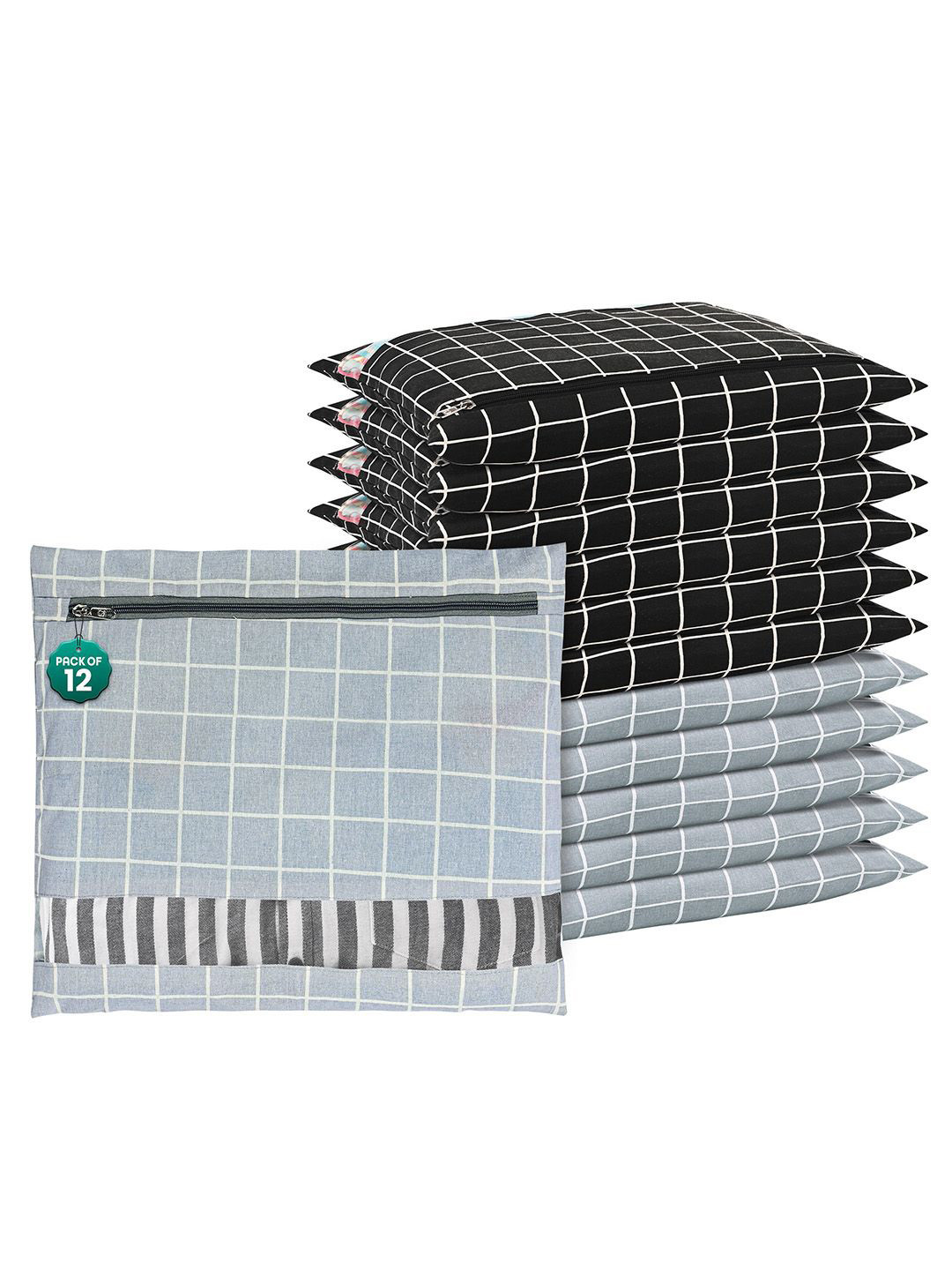 Kuber Industries Grey 12 Pcs Regular Clothes Storage Single Packing Bag Drawer Organiser