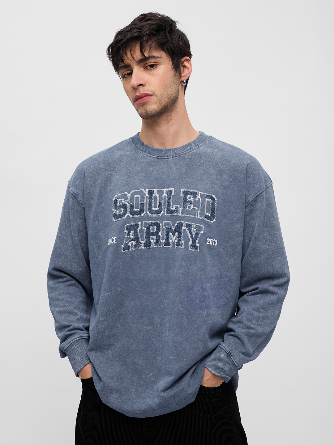 The Souled Store Men Souled Army Blue Oversized Fit T-Shirt