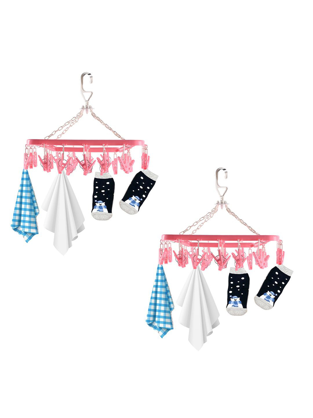Kuber Industries Pink 2 Pieces Rotatable Hanger With 32 Clips