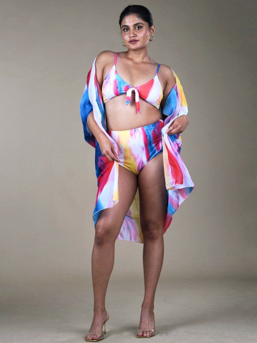 WomanLikeU Women Abstract Printed Swim Coverup Shrug