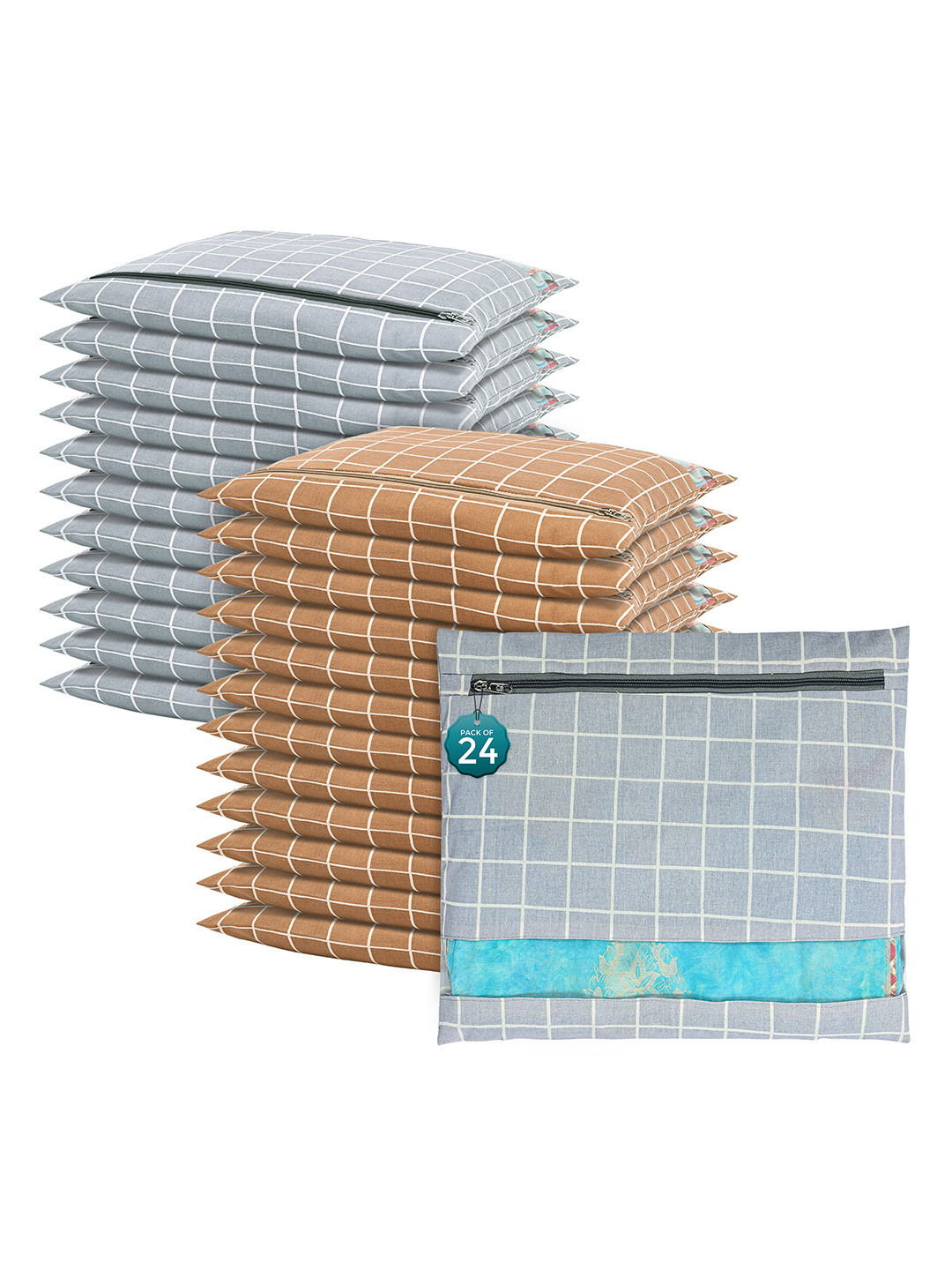 Kuber Industries Grey 24 Pcs Regular Single Saree Cover Multi-Utility Storage Organisers