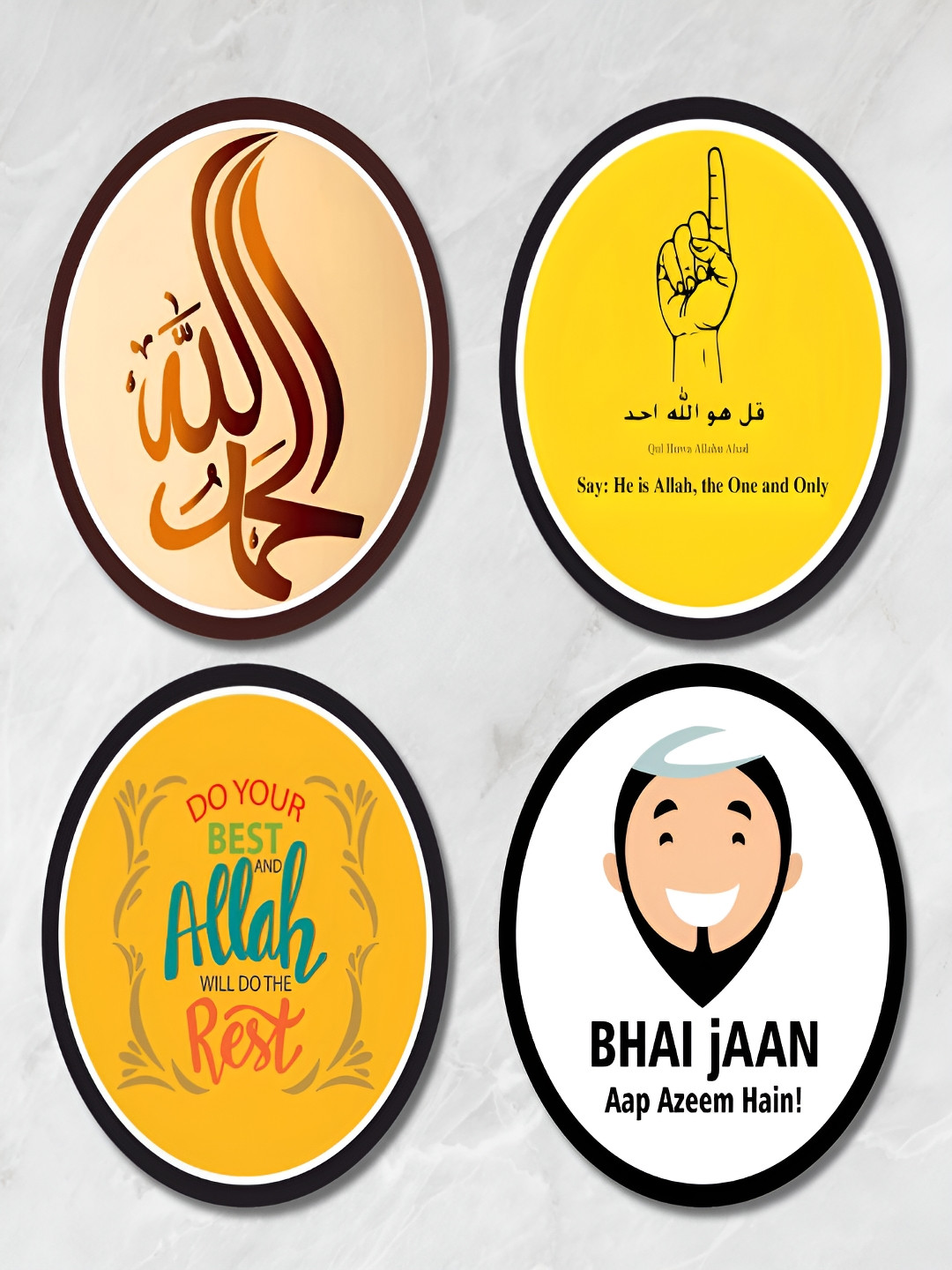 Phirki Studio 4Pc Yellow White Wooden Decorative Magnets