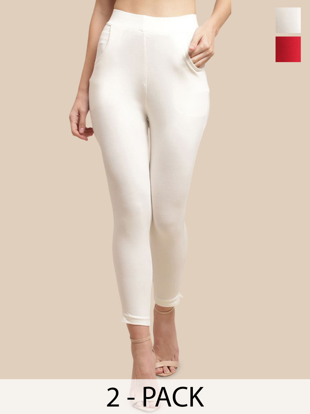 Valles365 by S.C. Women Pack Of 2 Ankle Length Cotton Leggings with Pocket