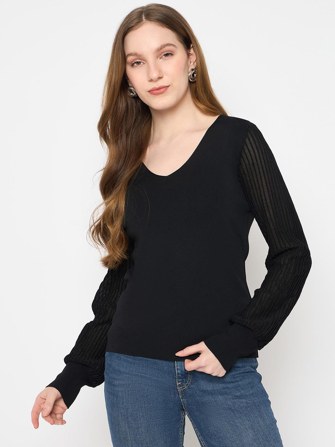 Madame Women V-Neck Fitted Top