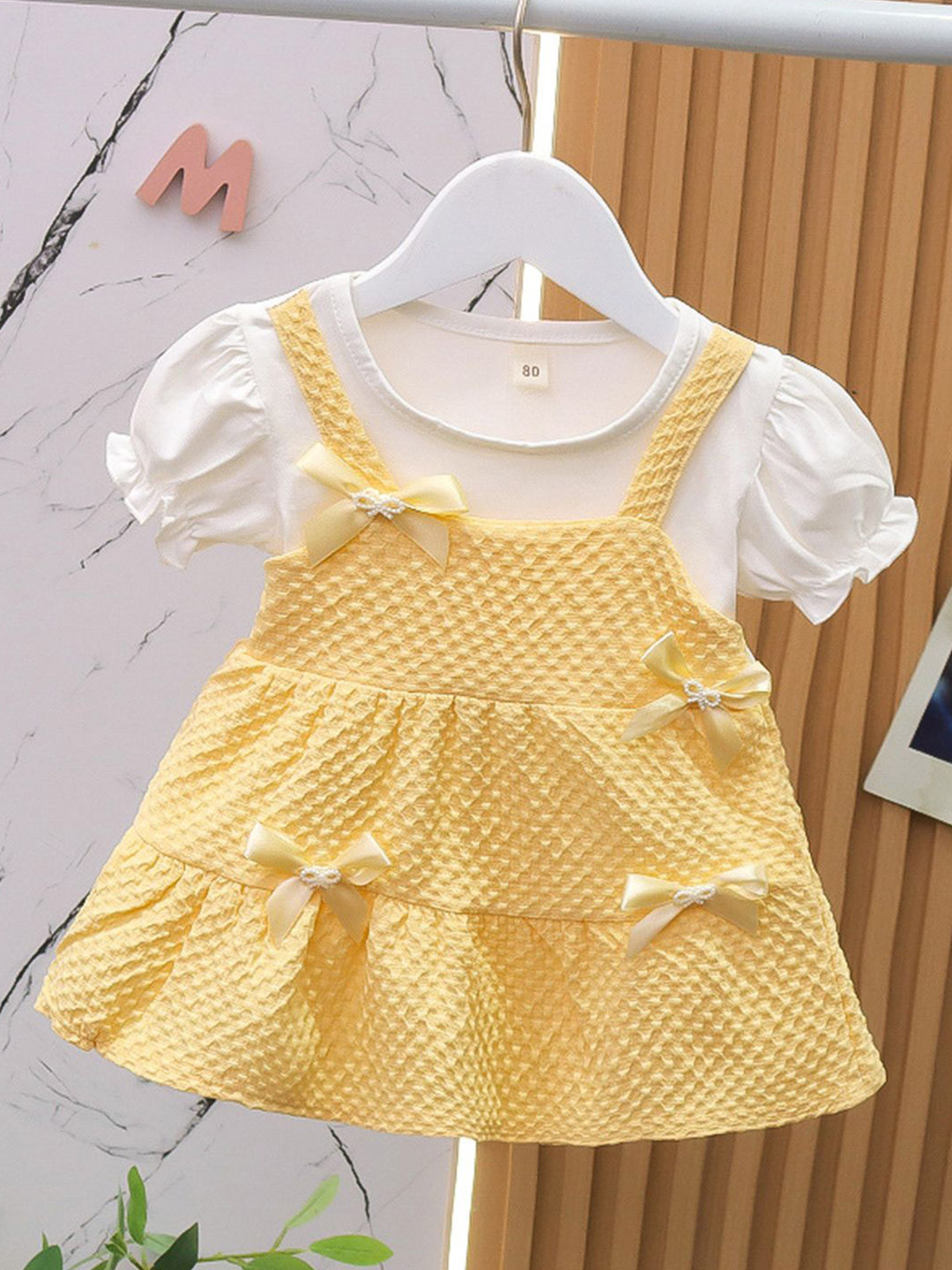 YK Girls Self Design Pinafore Dress