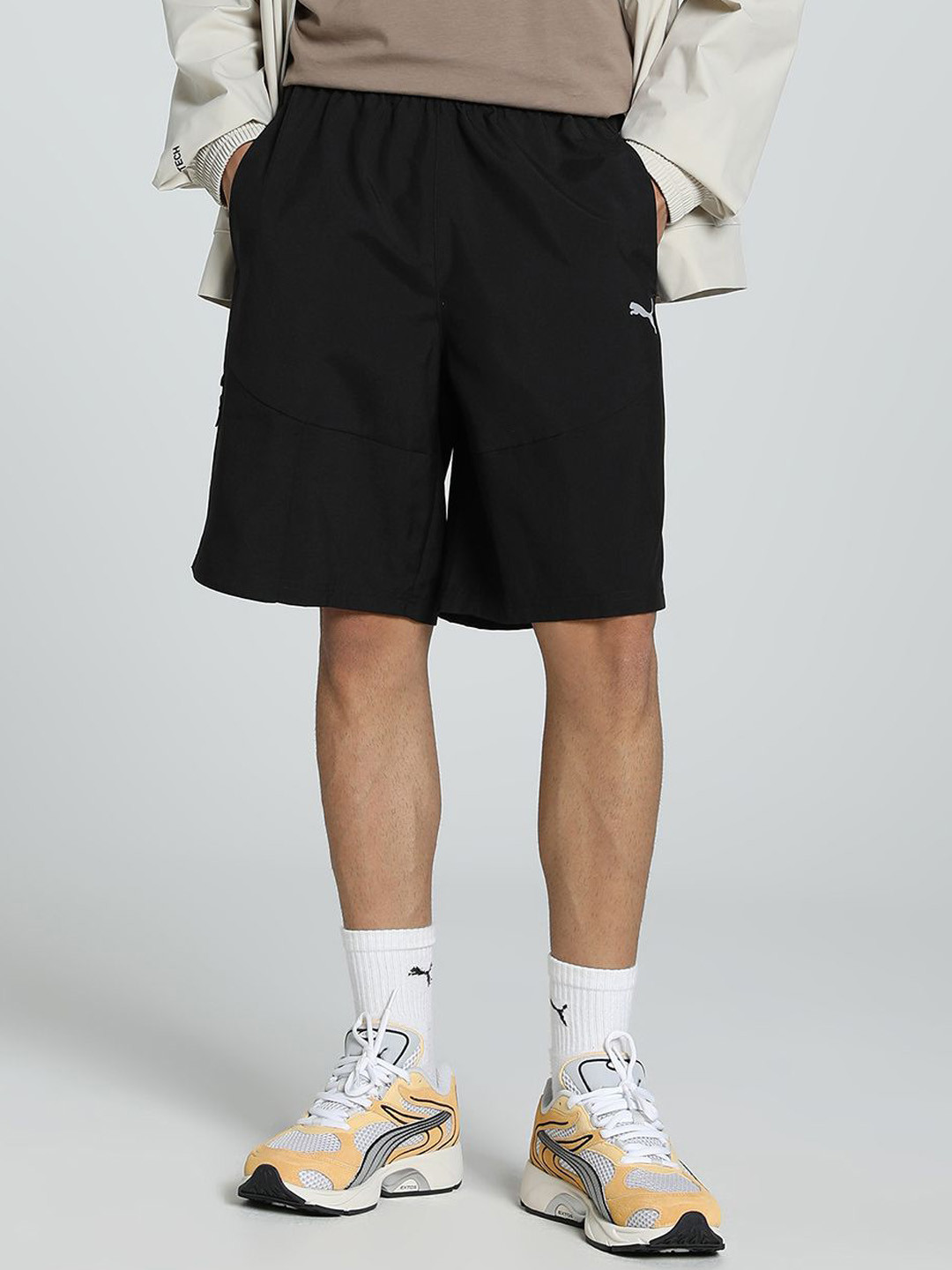 Puma Pumatech Men Brand Logo Printed Mid-Rise Woven Cargo Shorts