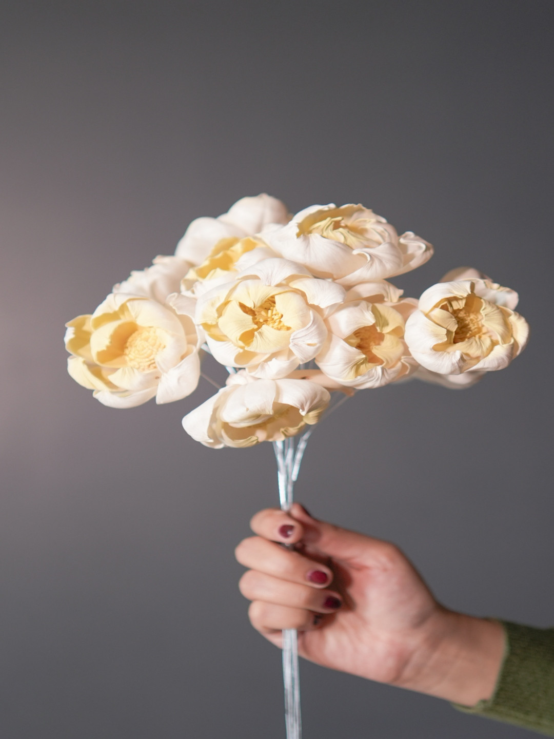 ArteCasa Yellow & White Dual shade sola peony Artificial Flower