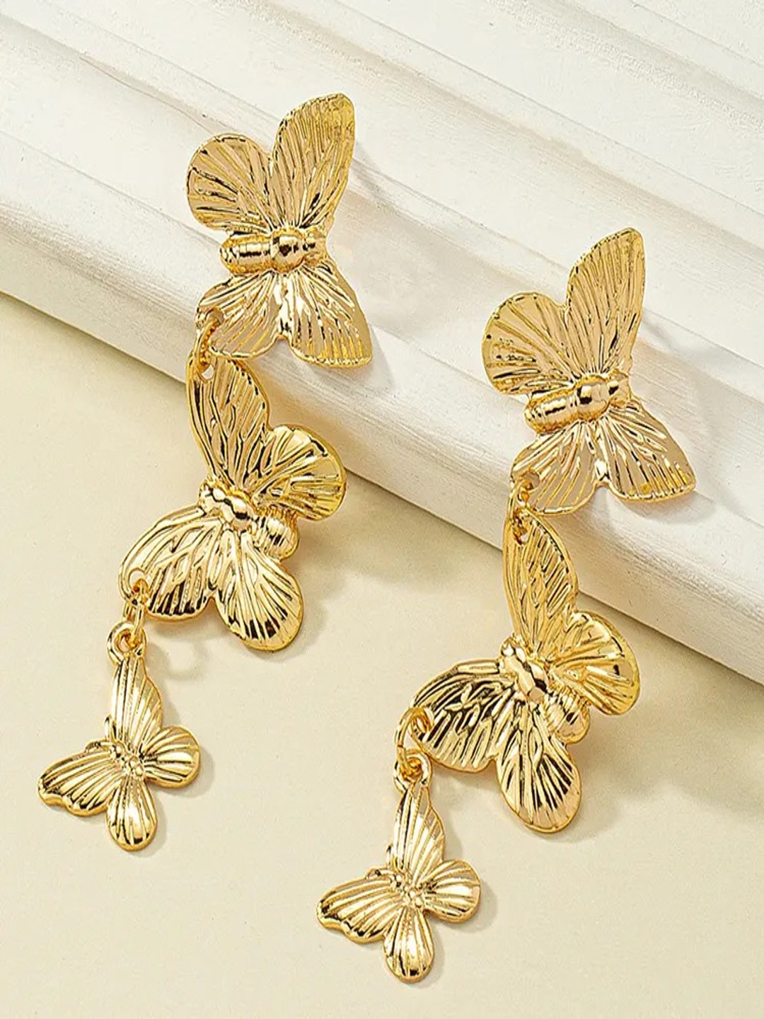 MEENAZ Stainless Steel Gold-Plated Anti Tarnish Animal Shaped Drop Earrings