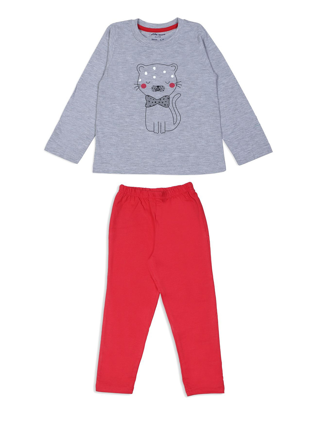 White Snow Kids Round Neck Pure Cotton T-Shirt With Pyjama