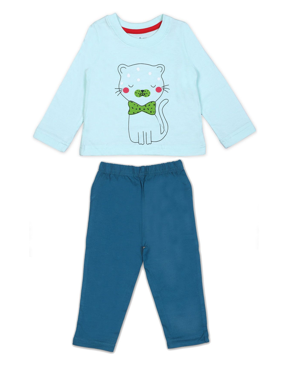 White Snow Girls Round Neck Pure Cotton T-Shirt With Pyjama