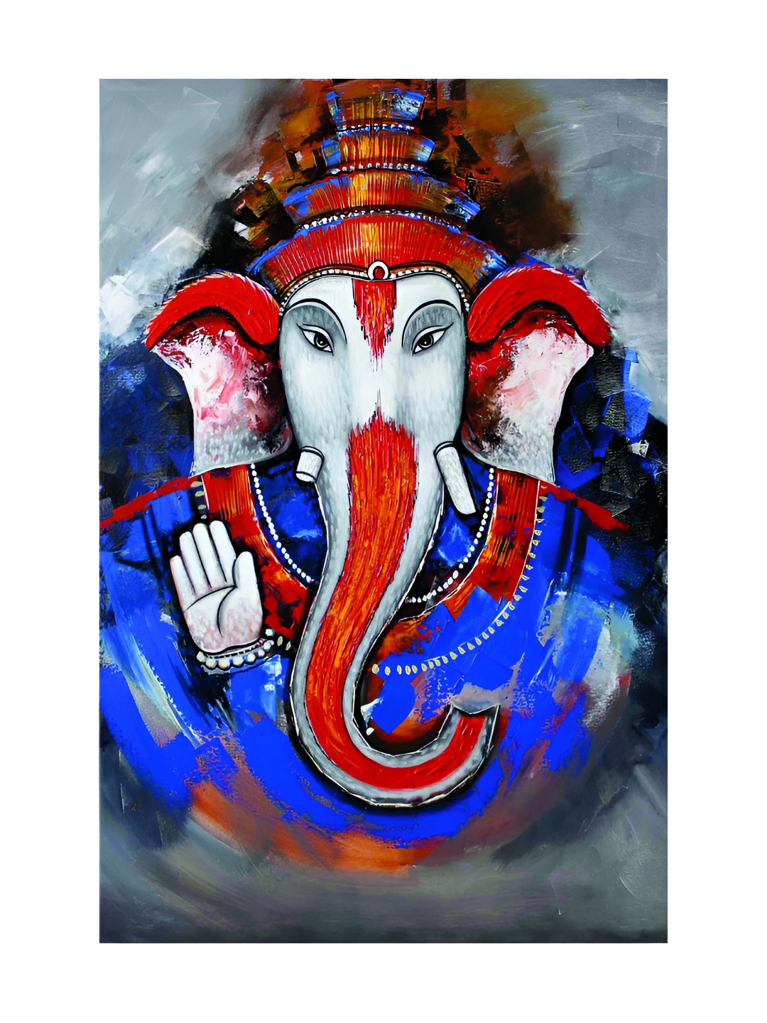 Inephos Blue And Red Lord Ganesha Religious Printed Canvas Wall Art