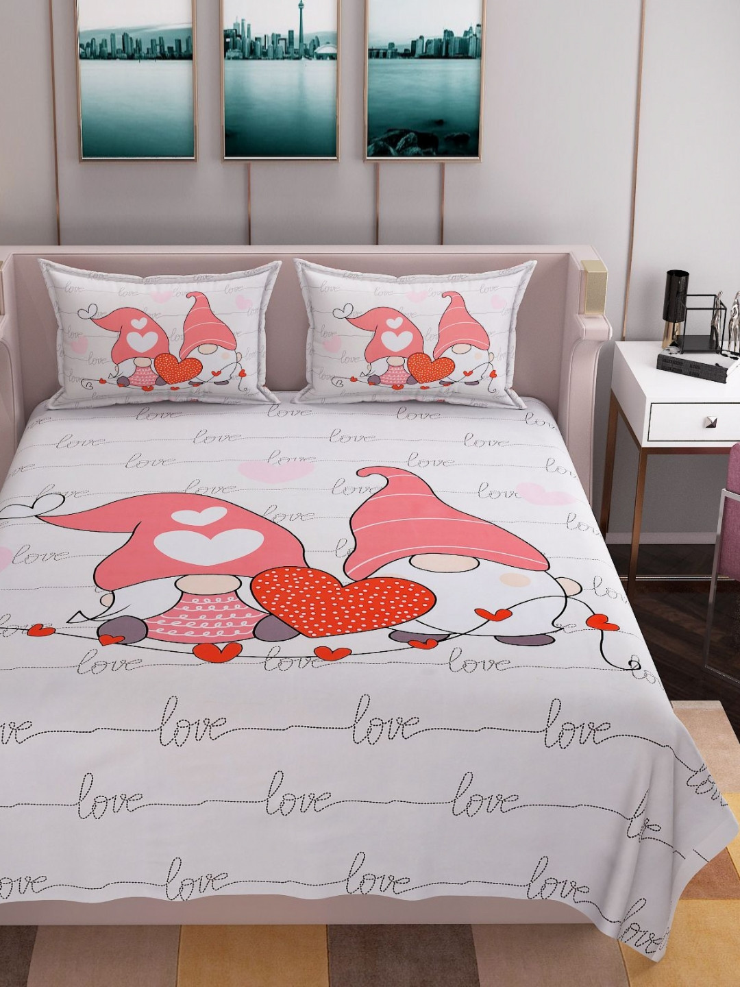 Bromwick Rose Gold Conversational Microfiber 250 TC King Superfine Bedsheet with 2 Pillow Covers-254 x 228 cm
