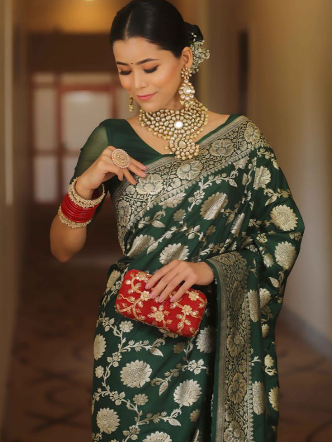 PHEASANT Woven Design Zari Silk Blend Banarasi Saree