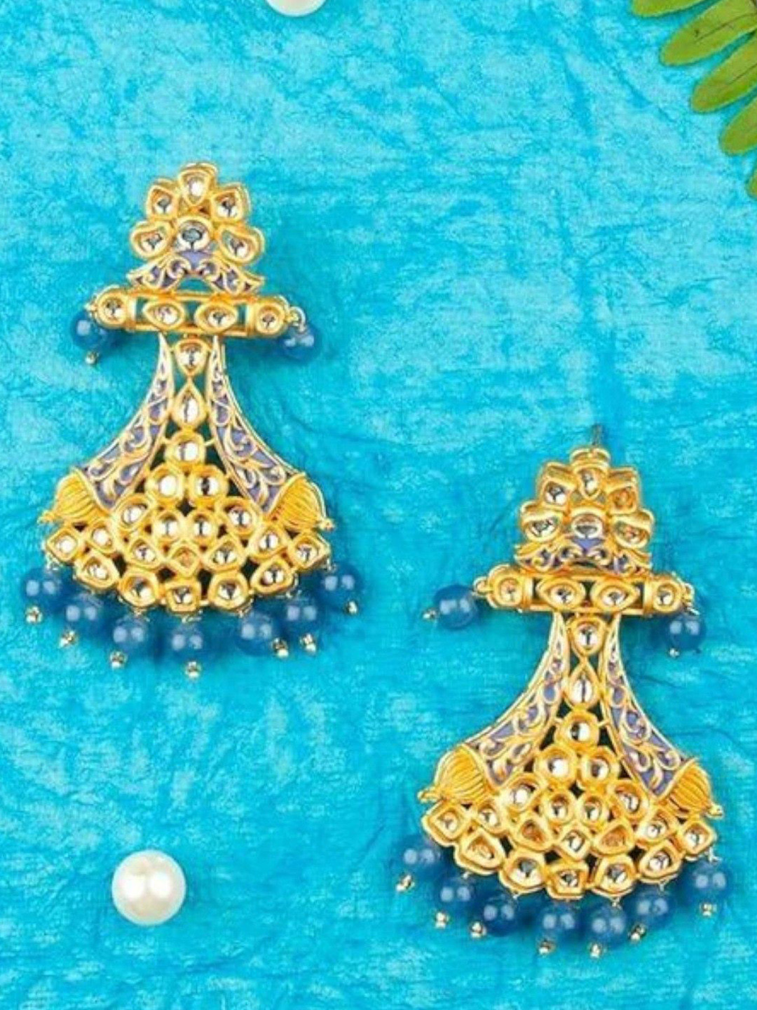 Anouk Blue Yellow Gold-Plated Rhinestone Contemporary Drop Earrings