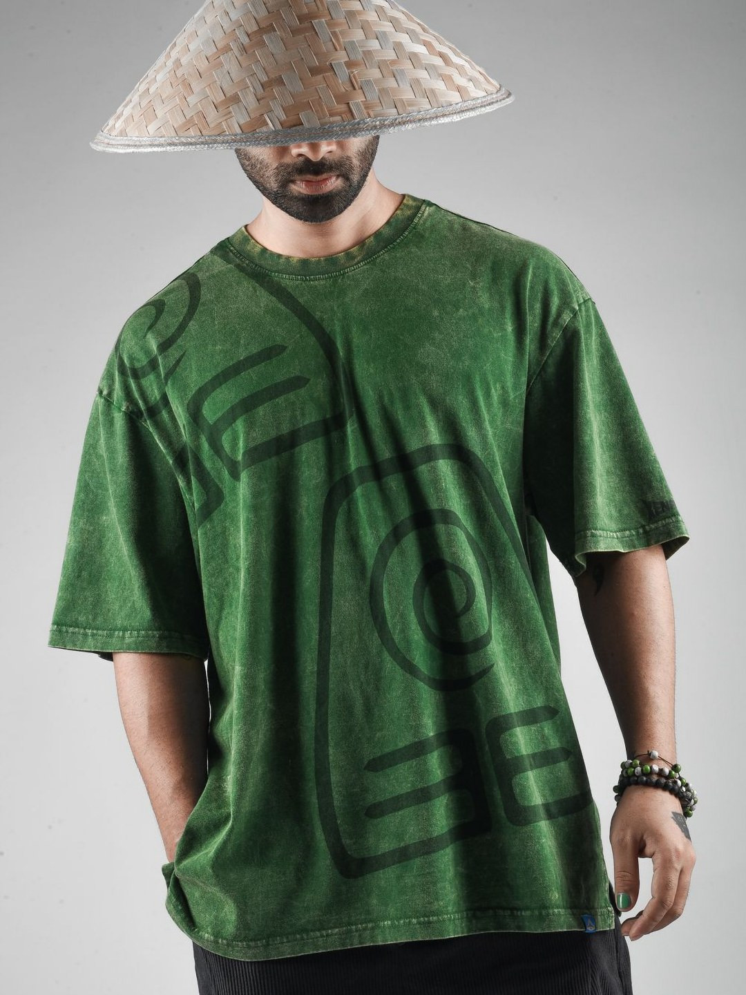 Xenpachi Avatar Anime Earth Element Inspired Printed Stone Wash Oversized T-shirt