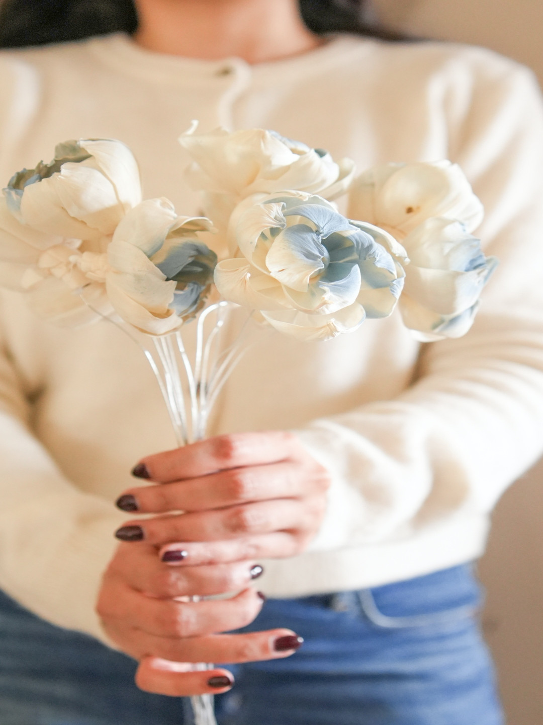 ArteCasa Blue & White Dual shade sola peony Artificial Flower