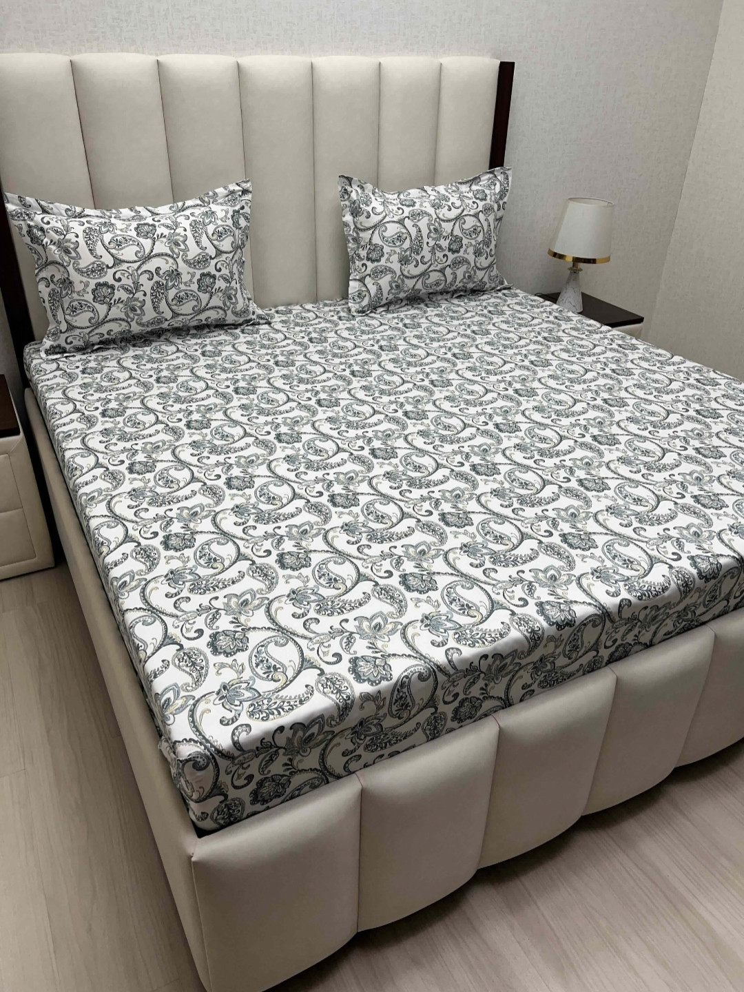 Pure Decor Royal Passion White Ethnic Motifs Cotton 250 TC Queen Fine Bedsheet with 2 Pillow Covers-90 x 100 inches