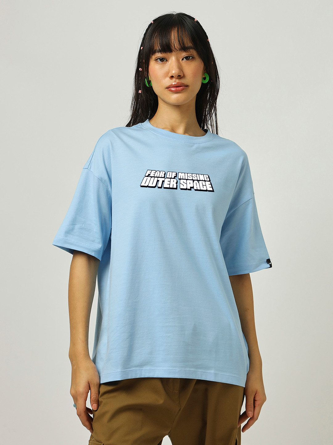 Bewakoof Official Disney Merchandise Lilo & Stitch Pure Cotton Printed Oversized T-Shirt
