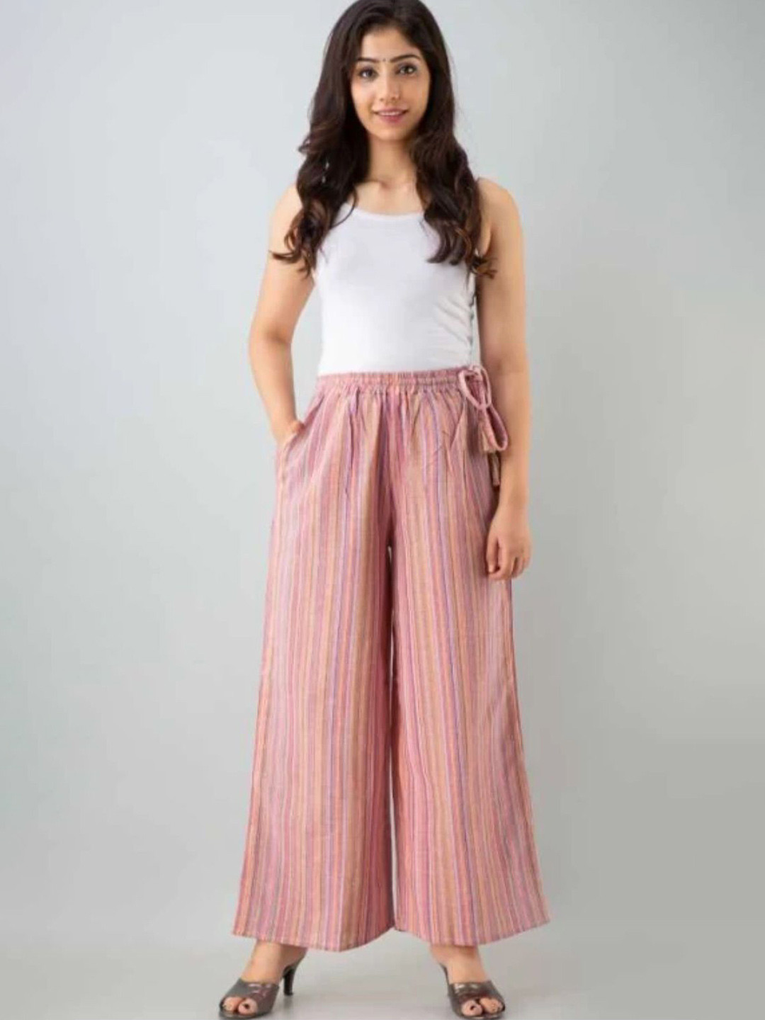 MORWAD Women Striped Handloom Palazzos