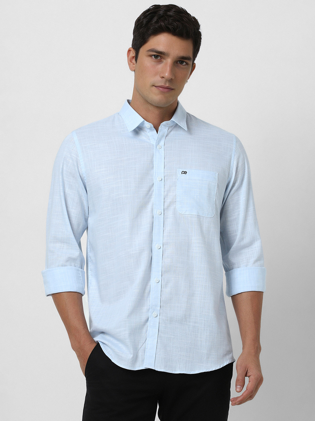 Peter England Casuals Men Spread Collar Solid Cotton Casual Shirt