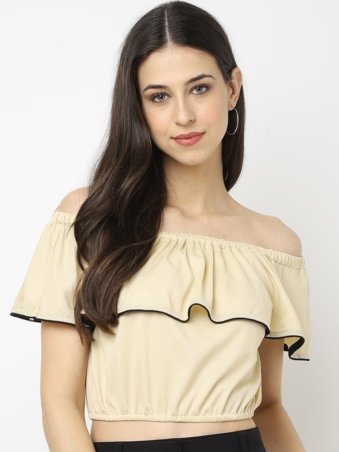 SAKURA Off-Shoulder Cape Sleeve Bardot Crop Top