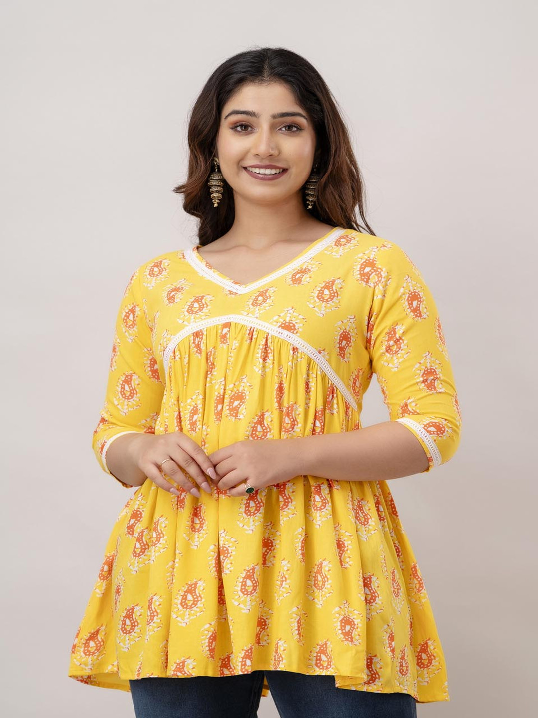 Tailors Art Printed Ethnic Empire Top