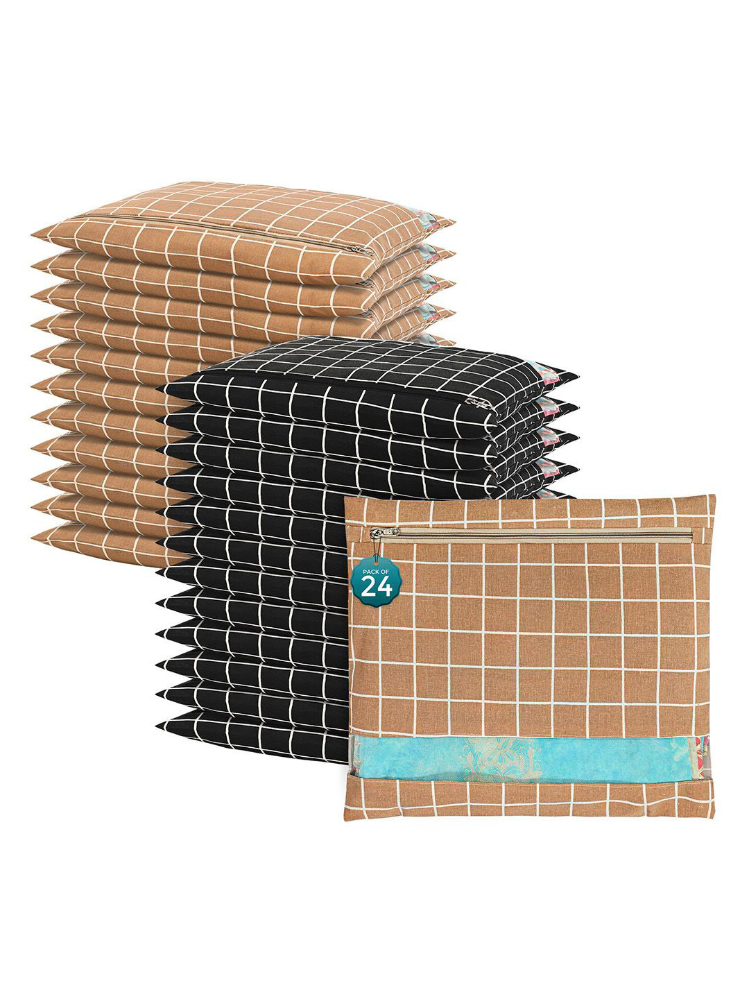 Kuber Industries Brown 24 Pcs Regular Single Saree Cover Multi-Utility Storage Organisers