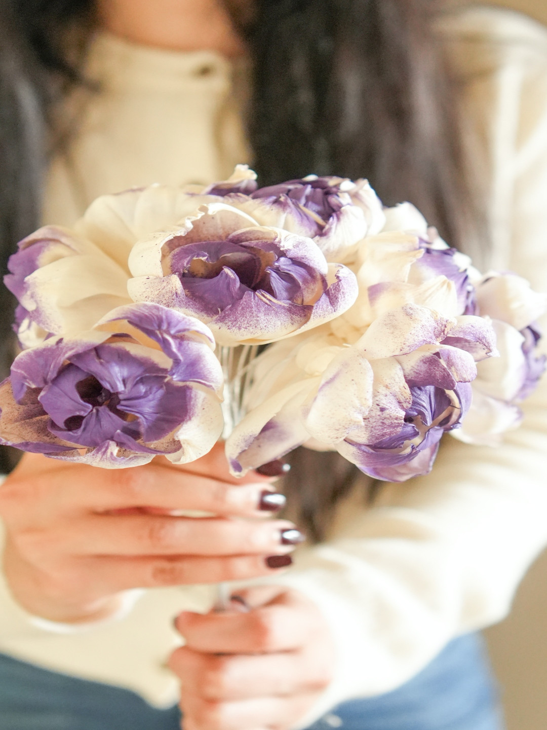 ArteCasa Purple & White Dual shade sola peony Artificial Flower