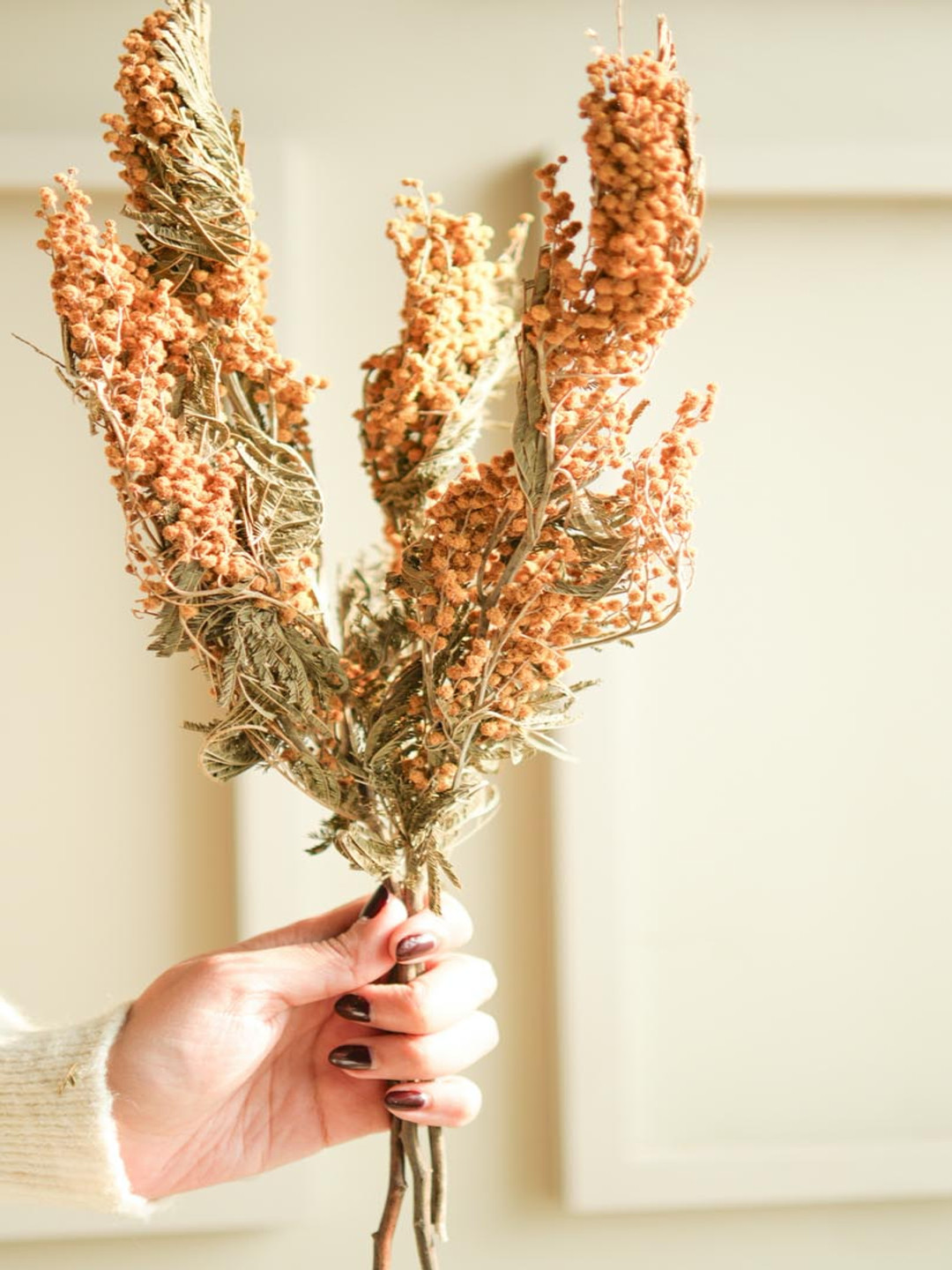 ArteCasa Yellow & Green Dried mimosa Artificial Flower