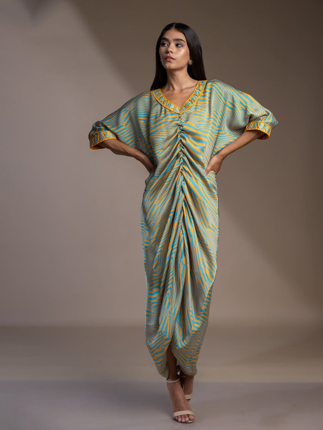 Mamicha Print Georgette Kaftan Midi Dress