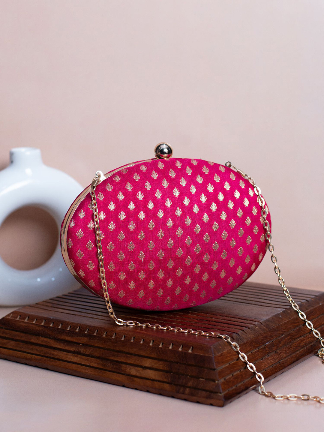 ARTKLIM Floral Self Design Brocade Oval Box Clutch