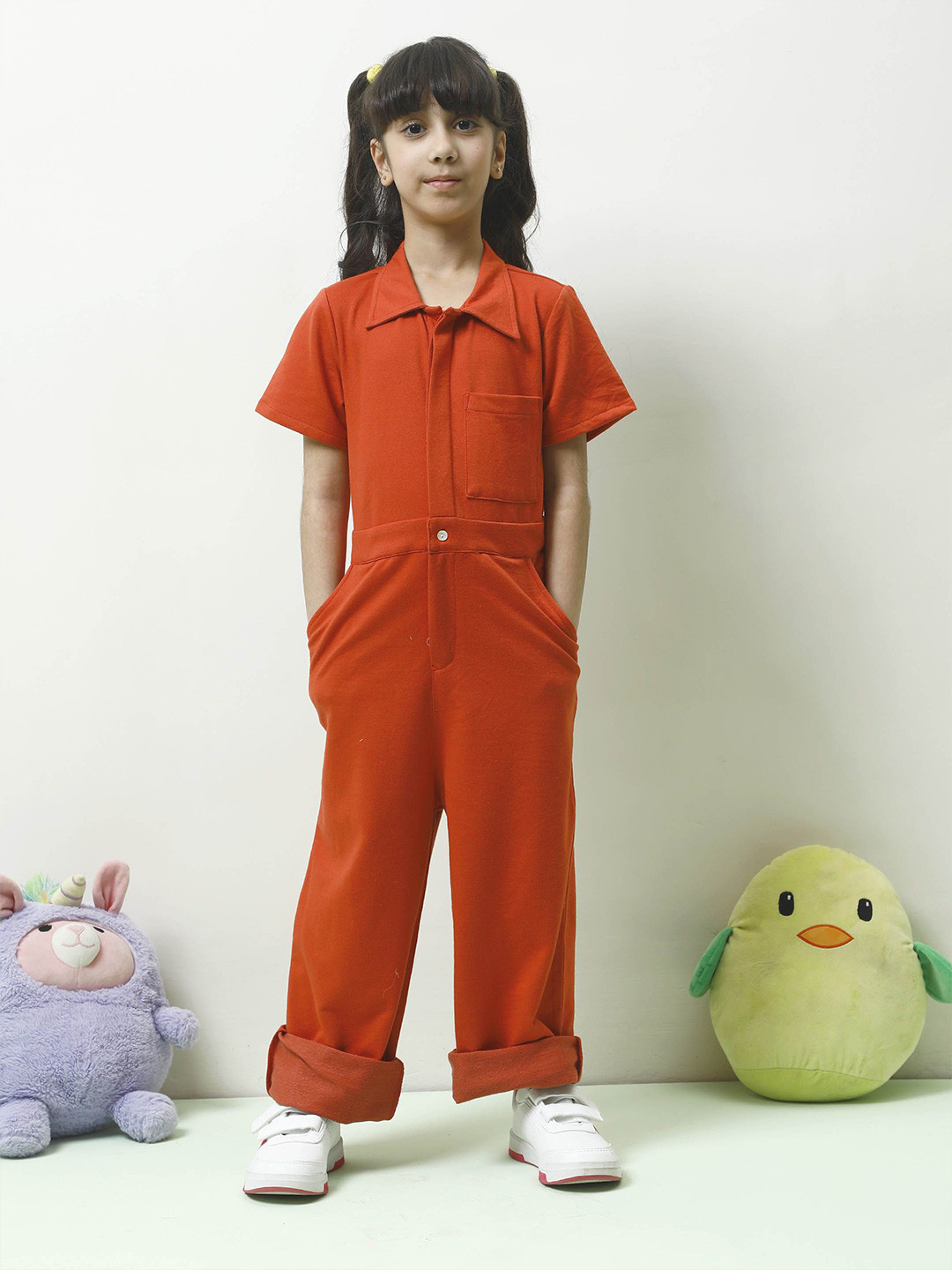 Athena Girl Shirt Collar Short Sleeves Basic Jumpsuit