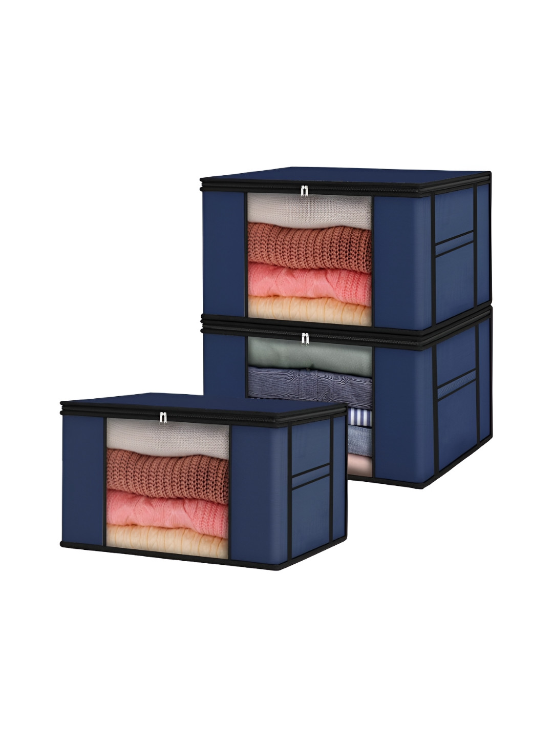 atorakushon Navy Blue Set of 3 Organisers For Clothes Storage Bags